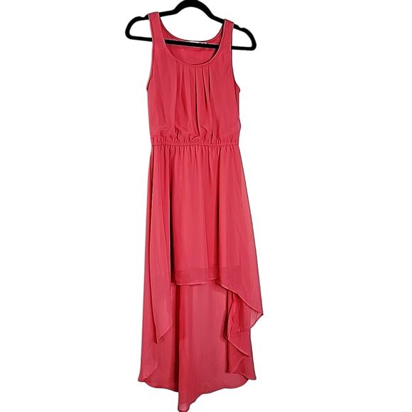 Liberty Love Coral Pink High Low Dress Sheer Overlay Size M Womens - Picture 2 of 7